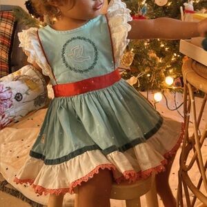 WILDFLOWERS VGUC Embroidered Peace Dove Ruffle Lace Ribbon Christmas Dress